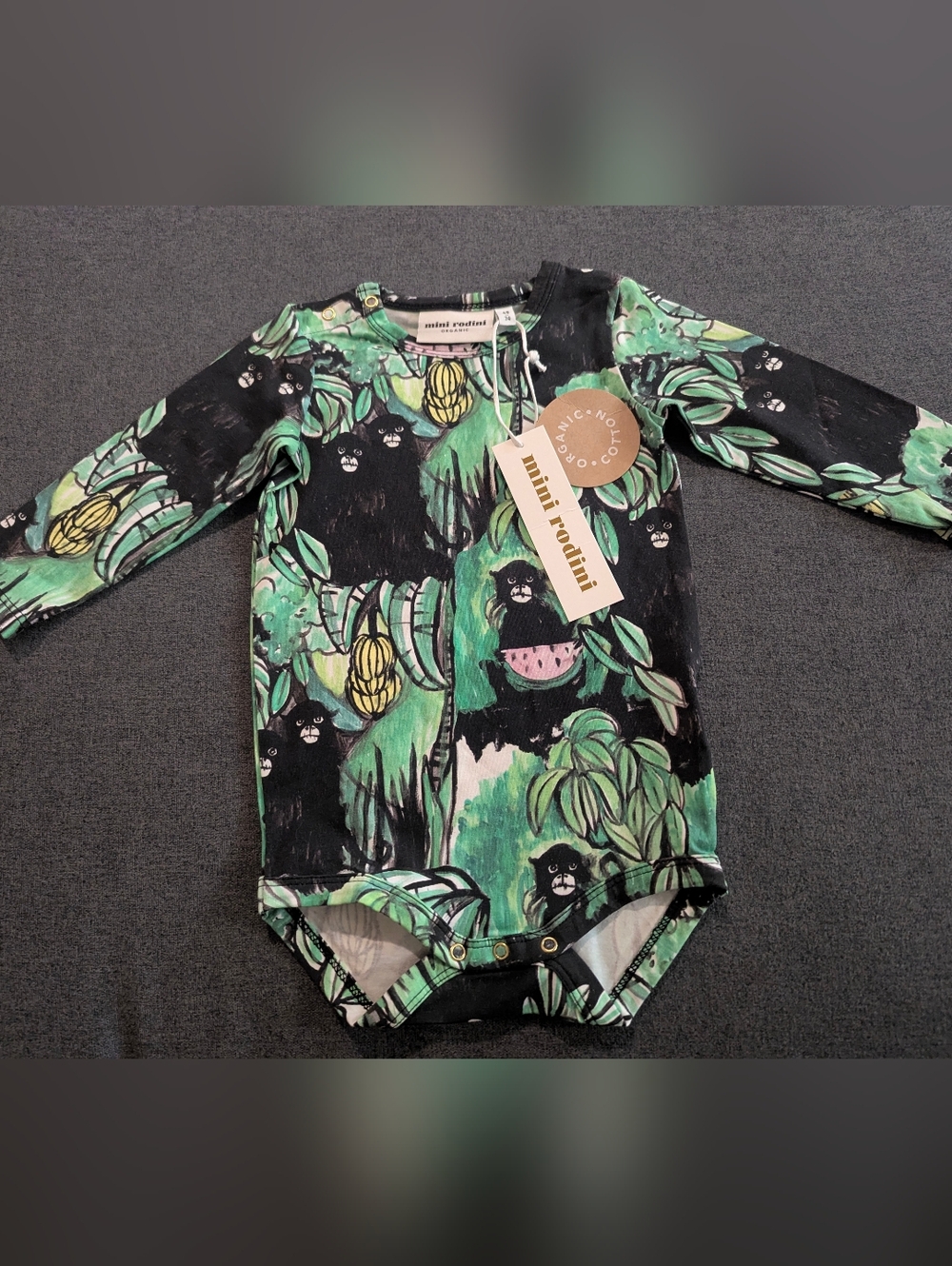 Mini Rodini Jungle Print Baby Bodysuit - Black & Green